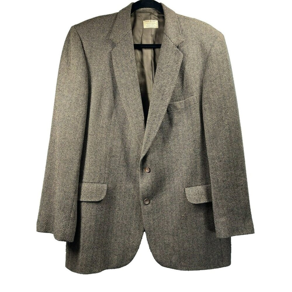 Macy's‎ MaGee Lambswool Blazer Men's Wool Ireland 46L Herringbone Lined Jacket
